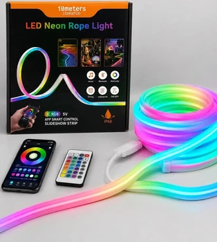 Світлодіодна неонова стрічка RGB 10 м IP65 з пультом дистанційного керування та живленням від мережі