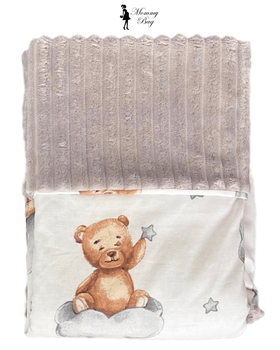 Плед 100х80 см Mommy Bag №22 Ведмедик на хмаринці (сірий плюш)