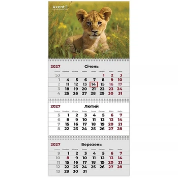 Календар настінний квартальний 2027 Axent Animals 3 8803-27-33-A