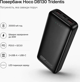 УМБ Hoco DB130 Tridentis 20000 mAh 30W Black (BC_715942)