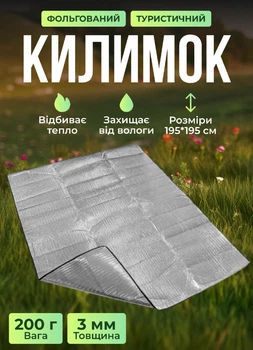 Каремат термо килимок SJ-0029-2 туристичний підкладка вологозахисна в намет 195*195 см фальгована