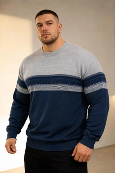 Светр чоловічий батал ABDO HALLAB 4030-7 2XL світло-сірий з синім