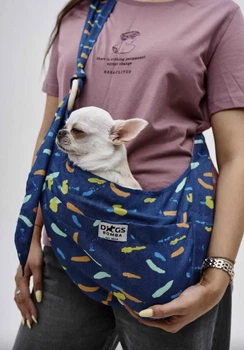 Сумка-слінг переноска для собак дрібних порід та котів DogsBomba джинсова принт фарби з фіксатором та кишенею розмір 2 до 6 кг висота 28 см довжина 40 см S-125/2