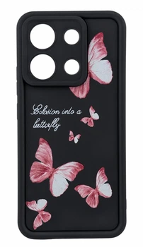 Чехол Shock Case Print для Xiaomi Redmi Note 13 4G бампер силиконовый черный с рисунком Бабочки