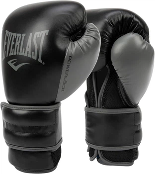 Боксерські рукавички Everlast POWERLOCK 2R TRAINING GLOVE 10oz Чорно-сірі (Оригінал) P00002283