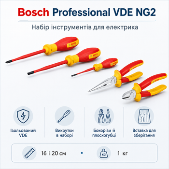 Набір ручних інструментів Bosch Professional VDE міцний стрижень Червоний (1.600.A02.NG2)