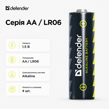 Батарейка AA Defender LR06 Alkaline 1.5V щелочная в упаковке 4 шт (56011)