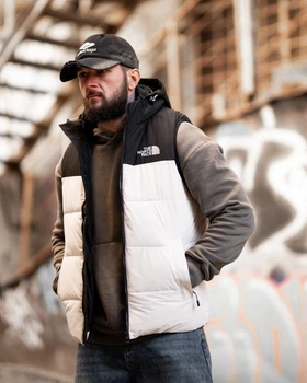 Чоловічий жилет The North Face (TNF) чорно-білий — Стильна демісезонна безрукавка (Puffer Vest Black & White) L