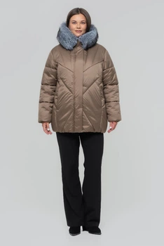 Зимовий жіночий пуховик великого розміру UF-Fashion LR-34-мех 56 пісочний