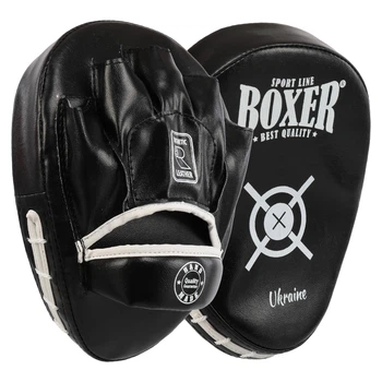 Лапа боксерская изогнутая тренировочная кожвиниловая 2 шт BOXER NEW 2011-N Черный, размер 19x23x4 см