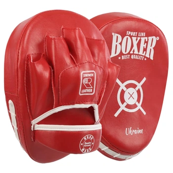 Лапа боксерська вигнута тренувальна шкірвінілова 2 шт BOXER NEW 2011-N Червоний, розмір 19x23x4 см