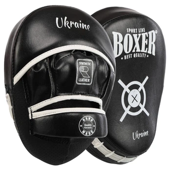 Лапа боксерська вигнута тренувальна шкірвінілова 2 шт BOXER NEW 2013-N Чорний, розмір 23x19x4,5 см
