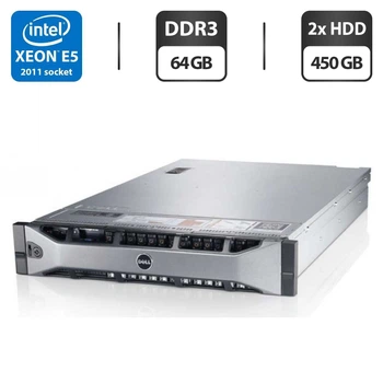 Сервер Dell PowerEdge R720 2U Rack / 2x Intel Xeon E5-2660 v2 (10 (20) ядер по 2.2-3 GHz) / 64 GB DDR3 / 2x 450 GB SAS / iRMC S3 Graphics / Два блока питания 750W б/у