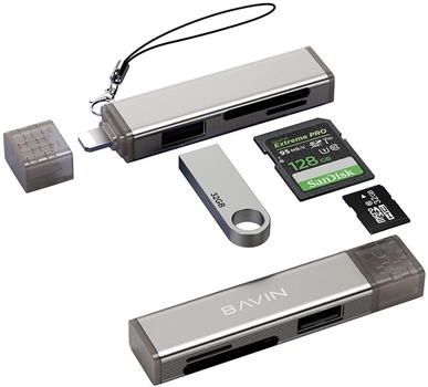 USB-хаб Bavin OTG-93 3-в-1 Lightning to SD/TF/USB 2.0 Gray (OTG-93 GY)