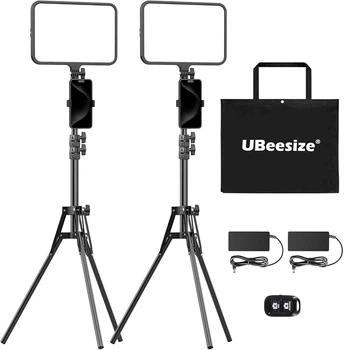 Студийный LED свет UBeesize 2 шт со штативами 165 см и держателями телефона + EU переходник