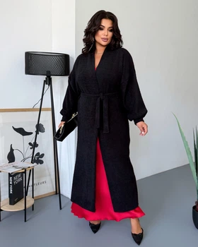 Довгий жіночий плюшевий кардиган Uaclothes 48-52 Чорний (like39315-197521361)