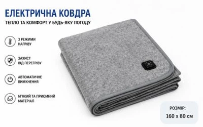 Електропростирадло 160×80 см з підігрівом USB електрична ковдра на ліжко від повербанка сіре