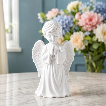 Статуэтка Ангелочек в молитве Мальчик для интерьерного декора Белый