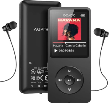 MP3-плеер AGPTEK A02X черный с экраном 1,8 дюйма памятью 32 ГБ функциями FM радио диктофоном поддержкой видео электронных книг и временем работы до 70 часов