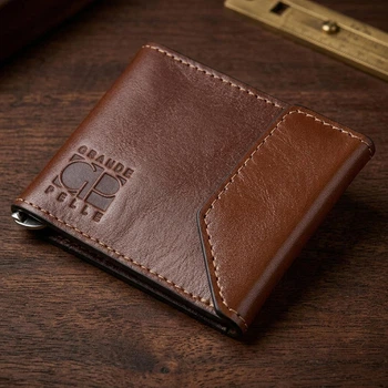 Чоловічий місткий затиск для грошей GRANDE PELLE 11522 Коричневий