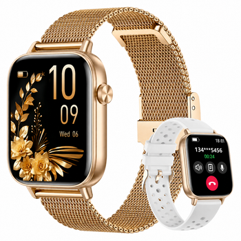 Смарт-годинник Elegance Pro Gold White 1.83″ — 100+ спортрежимів, Bluetooth-дзвінки,мониторинг здоров’я та 2 ремінці