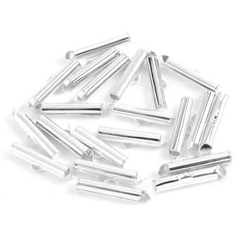 Концевик-трубочка з петелькою 20 мм (пара) колір біле срібло (20mm-2/white)