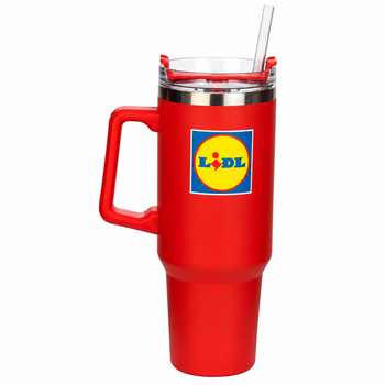 Изотермическая кружка LIDL из нержавеющей стали 1.2 л, термокружка с ручкой, крышкой и трубочкой, красный