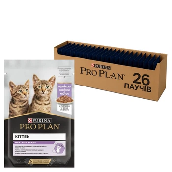 Вологий корм для кошенят Purina Pro Plan Kitten Nutrisavour Шматочки з індичкою 26х85г