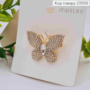Брошь "Бабочка" украшена Блестящими камешками, Золотого цвета, 3,4*2,5см