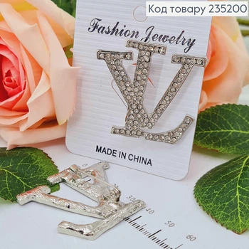 Брошь женская серебристого цвета, в камешках, 4см