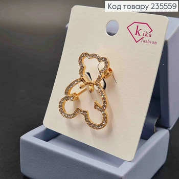 Брошь "Медвежонок" с блестящими камушками, 3,6*3см, Золотого цвета.