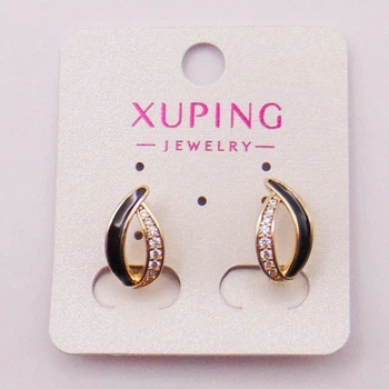 Сережки з чорною емаллю і фіанітами медзолото 16х8 мм Xuping 21617