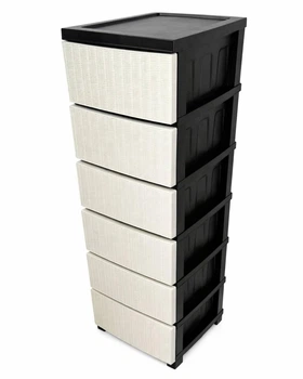 Комод R-plastic пластиковый R-Plastic Ротанг на 6 ящиков бело-черный