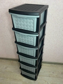 Пластиковый R-plastic комод "Компакт" с цельнолитыми ящиками чёрно - серый на 6 ярусов