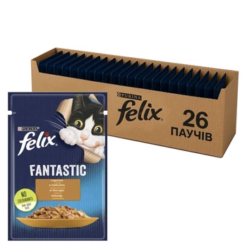 Вологий корм для котів Purina Felix Fantastic з індичкою в желе (26х85г)