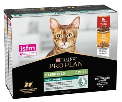 Вологий корм для котів Purina Pro Plan Sterilised шматочки в соусі з яловичиною 5 х 85 г, з куркою 5 х 85 г (Мультипак)
