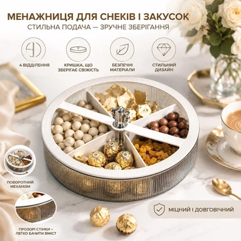 Меннажница для снеков и закусок с крышкой на 4 отделения, стильный органайзер для сервировки стола | Белый