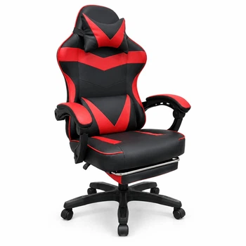 Игровое кресло с широким сиденьем DEXON RD-6017 с подставкой для ног из экокожи, Красное