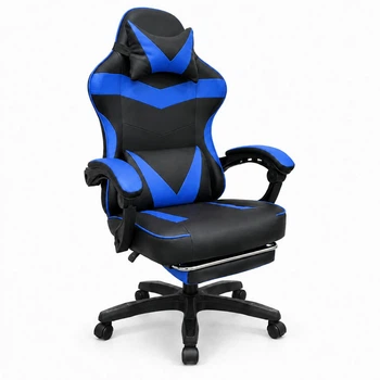 Игровое кресло с широким сиденьем DEXON RD-6017 с подставкой для ног из экокожи, Синее