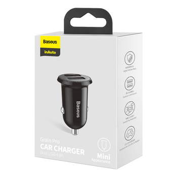 Автомобільний зарядний пристрій Baseus Grain Pro Car Charger 4.8A 2USB Black