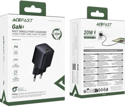 Мережевий зарядний пристрій ACEFAST A117 PD20W mini GaN USB-C fast charger Black
