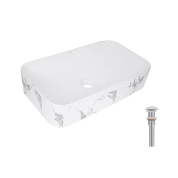 Раковина накладная Qtap Tern 610x350x135 мм, Marble, прямоугольная, с донным клапаном QTTER188MR49791