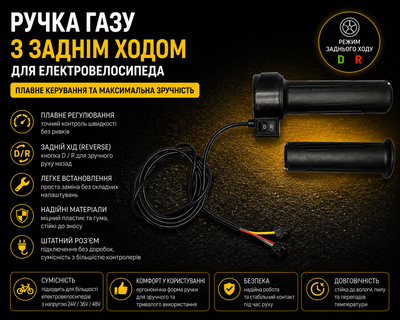 Ручка газу з перемикачем заднього ходу для електровелосипеда 24V 36V 48V D R перемикач ергономічна гумова ручка ударостійкий пластик універсальна сумісність контролер ремонт модернізація (zamaz17)