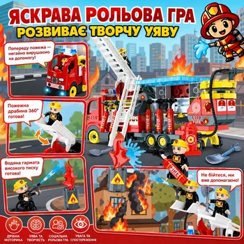 Конструктор детский с крупными деталями "Пожарная машина со световыми и звуковыми эффектами" для мальчика 94 детали (3823)