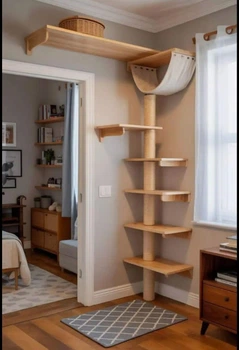 Настенный игровой комплекс для кошек с когтеточкой и гамаком Wall-Mounted Cat Climbing System