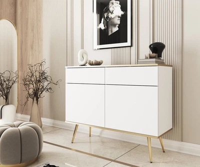 Комод Perfect Home Оро/Oro KSZ107 2-дверний з 2 ящиками та золотими ніжками Білий