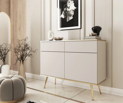 Комод Perfect Home Оро/Oro KSZ107 2-дверний з 2 ящиками та золотими ніжками Бежевий