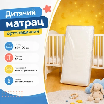 Детский матрас 120×60 см высотой 10 см слои кокос поролон кокос