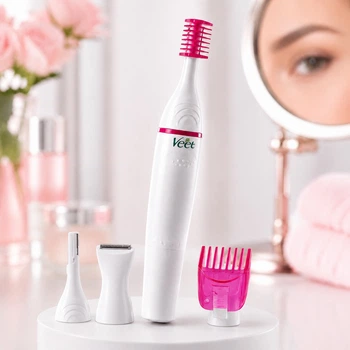 Электрический женский триммер Veet Sensitive Precision Expert для лица, бровей и зоны бикини с насадками