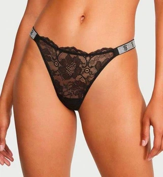 Трусики чорні мереживні стрінги зі стразами Very Sexy Shine (М) Victoria's Secret